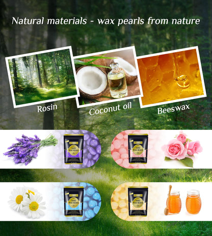 Ausang Wax Hair Removal Wax Warmer with Wax Beads (4X100g) and 20 Wooden Spatulas, Removable Inner Pot, Updated Waxing Hair Removal Set for Eyebrow/Face/Underarm/Bikini/Leg