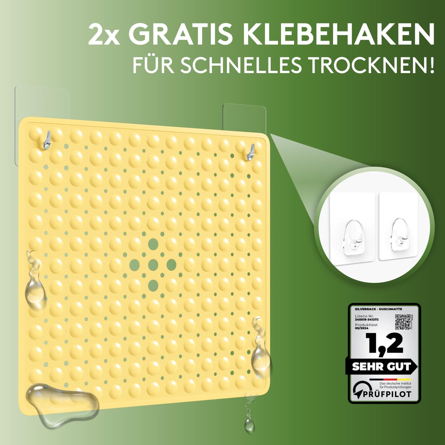 SilverRack Non-Slip Shower Mat 53x53 cm (Yellow) - Shower Anti-Slip Mat BPA Free for Kids - Non-Slip Bath Mat, Machine Washable and Mold Resistant - Non-Slip Shower Insert
