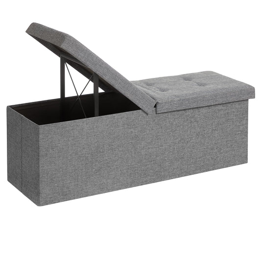 SONGMICS Storage Ottoman Bench, Folding Seat Chest, Storage Box, 14.96 x 43.3 x 14.96 inches, Lid Foldable, Supports up to 660 lbs, for Entryway, Living Room, Bedroom, Ash Gray LSF71G