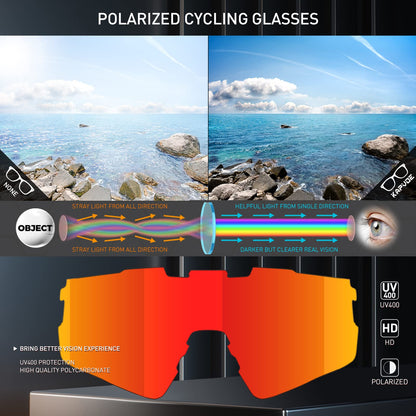 KAPVOE Polarized Sports Sunglasses, UV400 Protection, Adjustable Cycling Sunglasses for Men and Women, Baseball, Running, Cycling, Golf Red Black 11