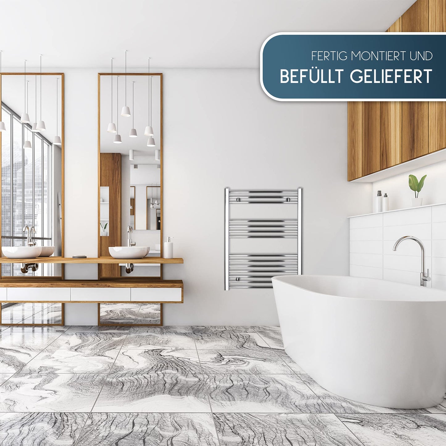 anapont electric bathroom radiator - chrome curved - timer function - towel radiator - electric bathroom heating - towel heating - Made in Germany