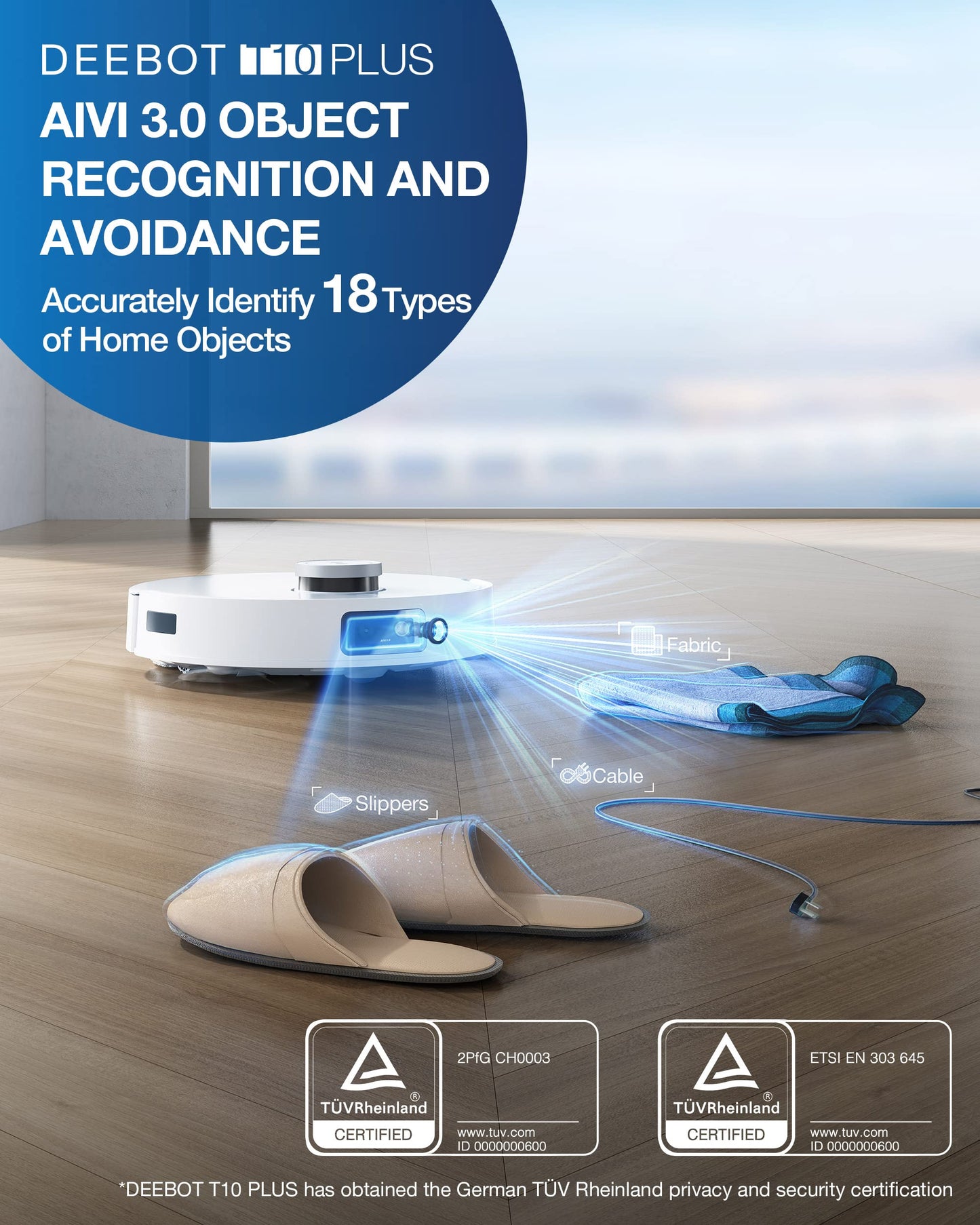 ECOVACS DEEBOT T10+ vacuum and mop robot with 3.2L dustbin (3000Pa, AIVI obstacle avoidance, OZMOPro oscillating mopping, Video-Manager with real-time video chat, YIKO voice assistant, 3D map)