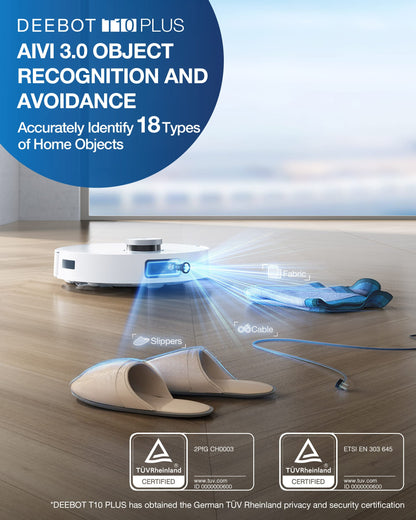 ECOVACS DEEBOT T10+ vacuum and mop robot with 3.2L dustbin (3000Pa, AIVI obstacle avoidance, OZMOPro oscillating mopping, Video-Manager with real-time video chat, YIKO voice assistant, 3D map)