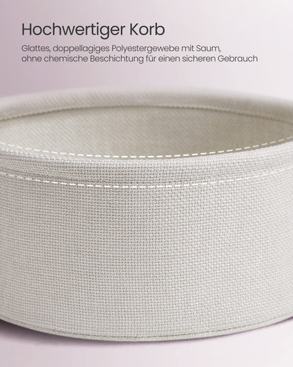 VASAGLE Round Side Table, Small End Table, Small Coffee Table, Living Room Table, Fabric Basket, Storage for Living Room Bedroom, Modern Nightstand, Pastel Pink-Cream White LET223R61