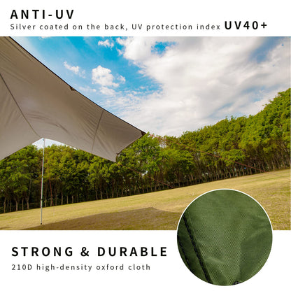 Unigear waterproof hexagonal tarp with grommets + 6 aluminum stakes + 6 ropes, cover for hammock, rain and sun protection for outdoor camping, picnics, festivals.