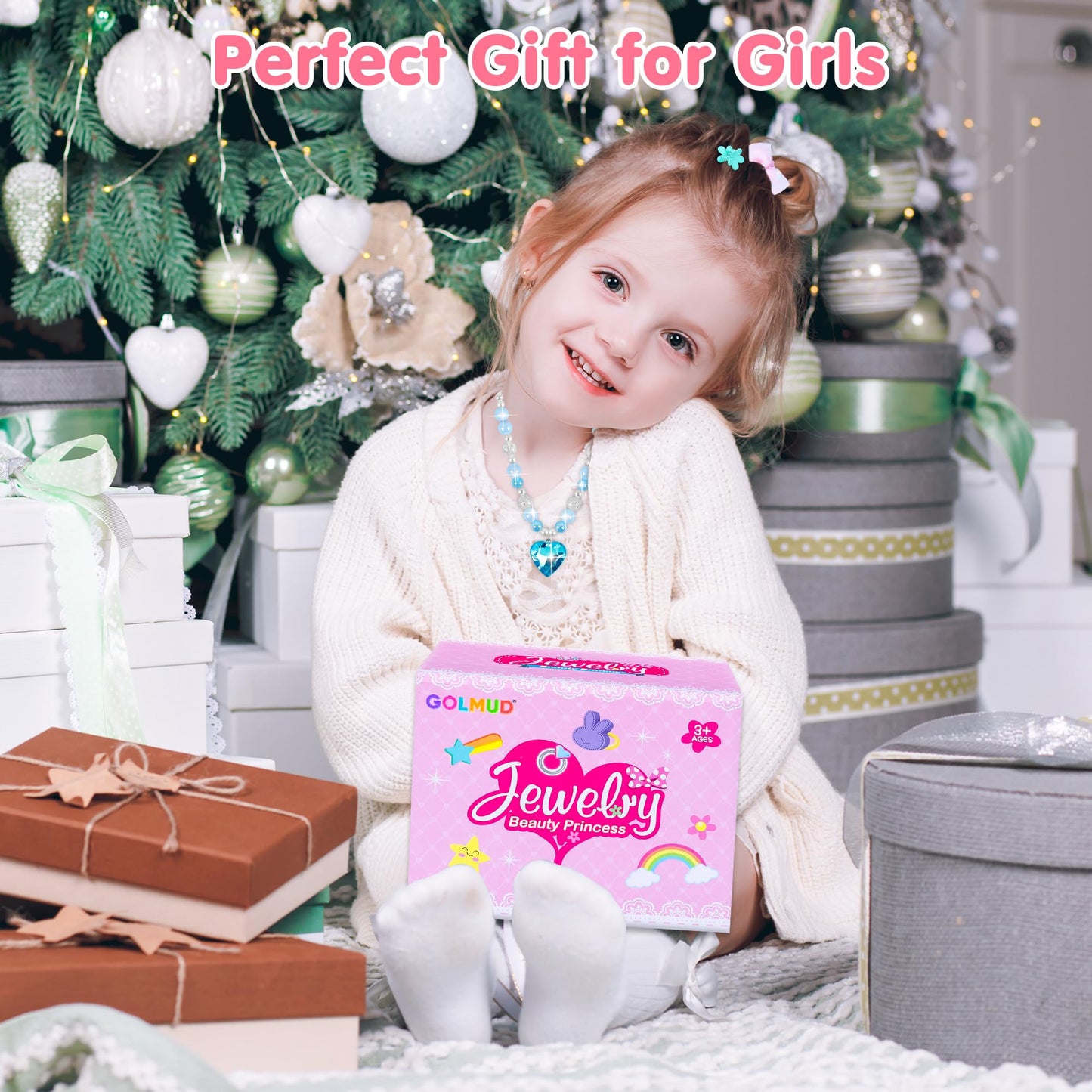 172 piece jewelry toy set for girls, including jewel rings, necklaces, bracelets, hair ties, hair clips, princess dress-up toys. Perfect gifts for girls aged 3-10+ for birthdays and Christmas.