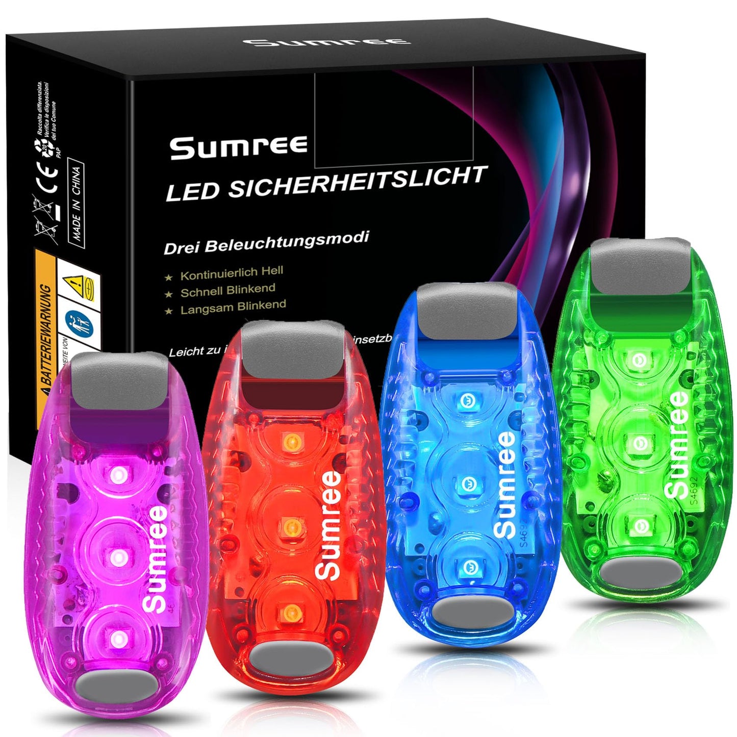 Sumree LED Blinking Backpack Safety Light 4-Pack, Clip-On Safety Light for Strollers, Running Lights, Pet Lights for Kids Backpacks, Dog Collar Lights, Cat Collars, Joggers, Strollers