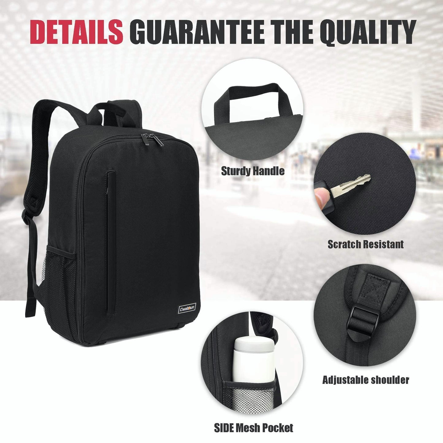 Cwatcun Camera Backpack Professional for mirrorless DSLR/SLR camera, waterproof, camera bag compatible for Sony Canon Nikon camera and lens tripod accessories (3.0 Black, L)