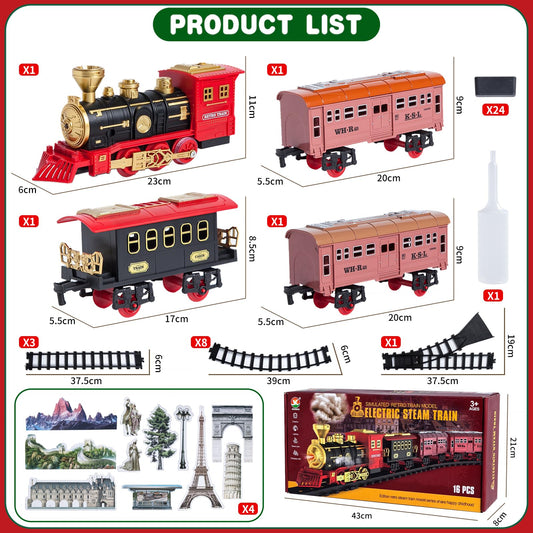 Electric Train Toy, Christmas Train Set, Electric Train Set for Kids, Steam Train Toy with steam, sounds, and lights, Creative toy for kids aged 5 6 7 8 10 12+ years