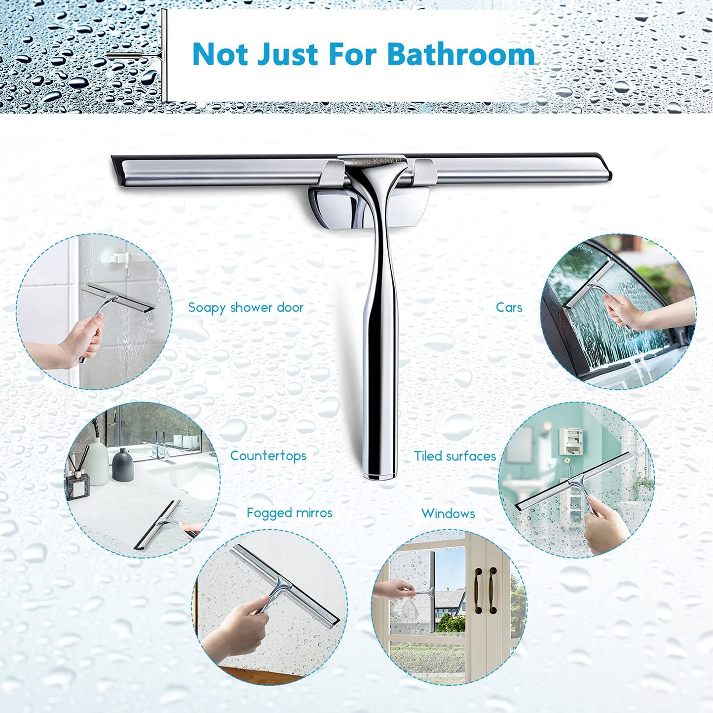 Love-KANKEI Shower Squeegee Window Squeegee with Rubber Blade Including 1 Replacement Blade and 1 Hook (28cm)