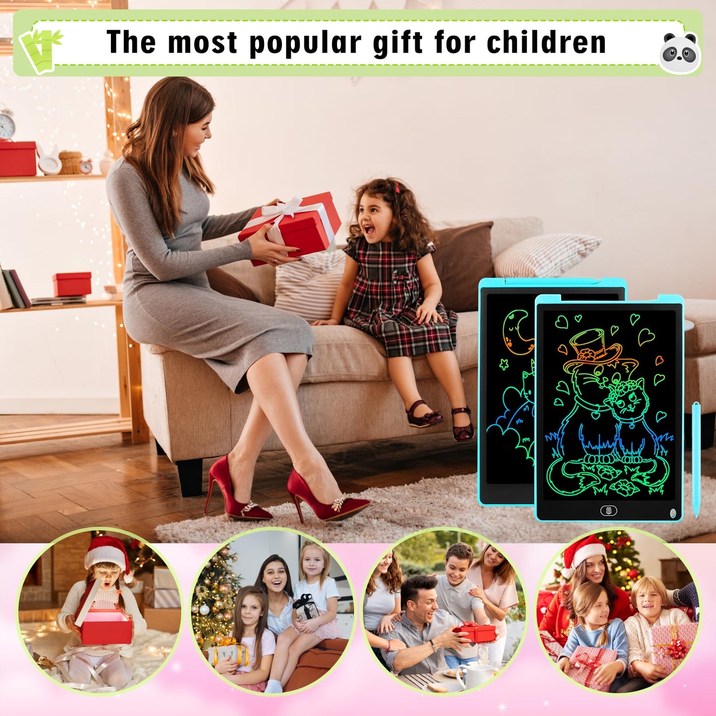 Damcyer 2 Pack-12 Inch LCD Writing Tablet for Kids, LCD Magic Board with Animal Stickers, Reusable Drawing Pad for Kids and Adults Birthday Gifts Toy, Blue + Blue