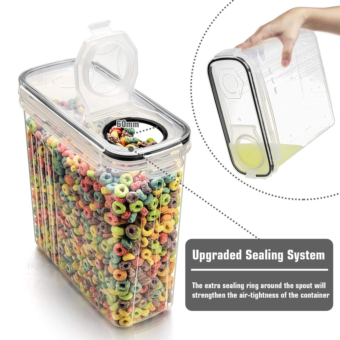 Wildone Plastic Cereal Container Set, 6 Large (16.9 Cups, 384 ml), Airtight Food Storage Containers - Leak-proof, BPA-free Cereal Dispenser | Flour, Dry Food with Black Lid