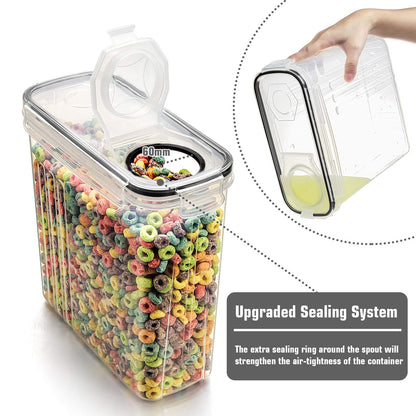Wildone Plastic Cereal Container Set, 6 Large (16.9 Cups, 384 ml), Airtight Food Storage Containers - Leak-proof, BPA-free Cereal Dispenser | Flour, Dry Food with Black Lid