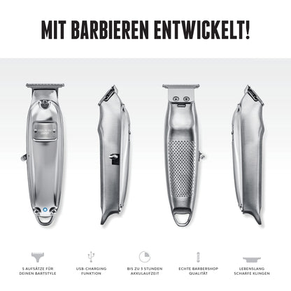 Brooklyn Blade® · Brooklyn Soap Company · Professional home beard trimmer · Stainless steel trimmer with 5 attachments for all beard lengths