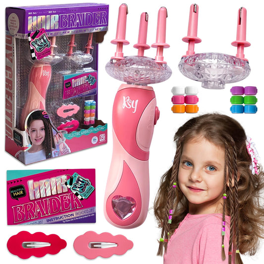 Hair Braiding Machine, automatic braiding machine for girls, braiding aid for children, braided hair accessories for girls, DIY hair styling tools in pink.