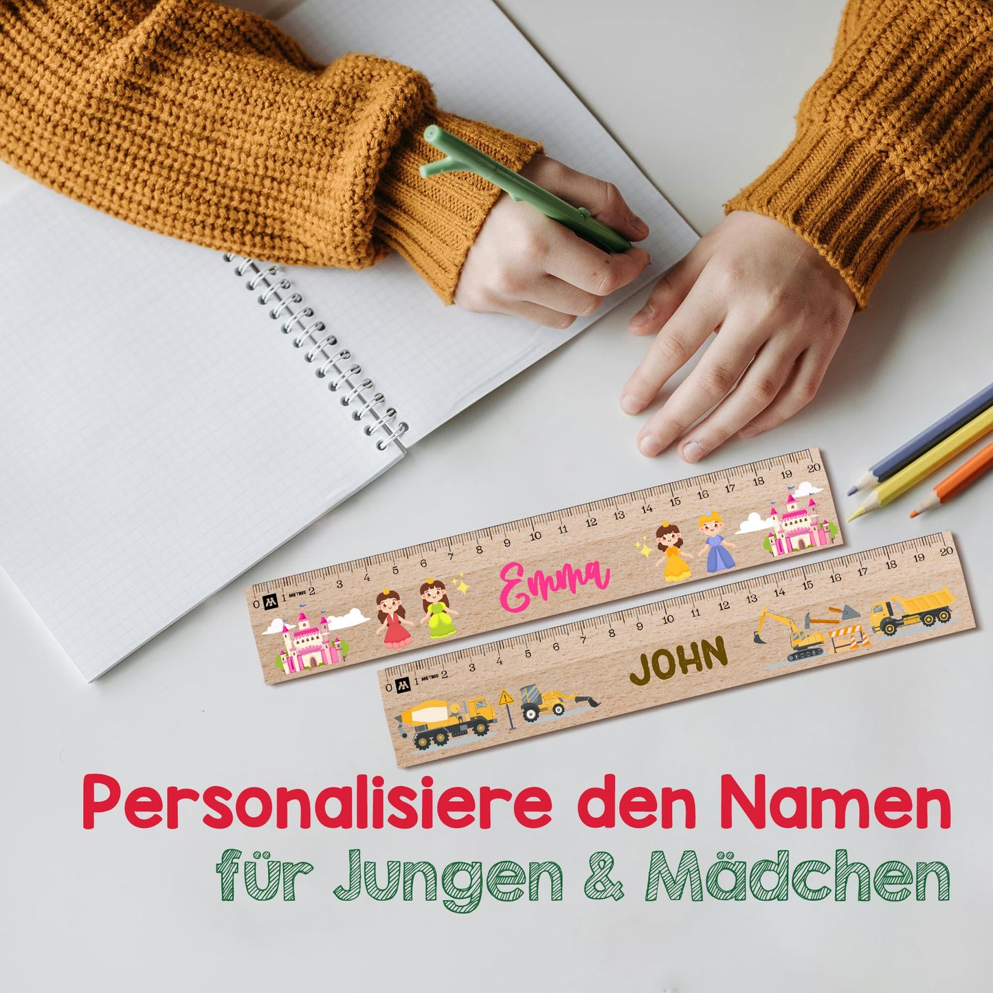 Mybracelets Personalized Wooden Ruler for First Day of School 2025 - 20 cm Engraved Ruler with Name & Design - Back to School Gift for Boys & Girls - Various Designs Available (2)