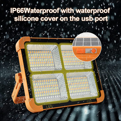 CosyEasy 100W LED construction spotlight solar rechargeable, battery work light portable camping lamp with 16500mAh power bank, 10000 lumens for construction site garage workshop for fishing emergency construction site garage.