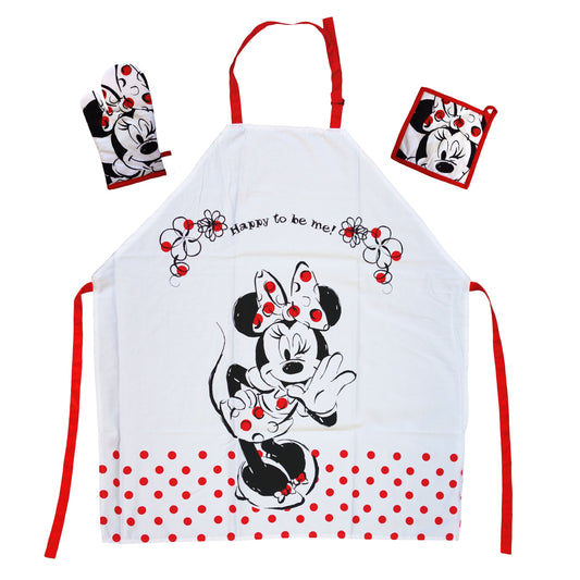 Gift idea for Walt Disney Minnie Mouse fans: apron set with Minnie Mouse mini apron. 65% polyester/35% cotton.