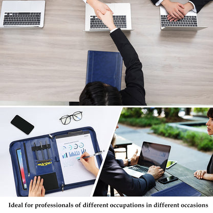 ProCase A4 Writing Pad PU Leather Conference Folder Portfolio with Zipper Clipboard Notepad Business Document Holder, lightweight, durable material - Navy