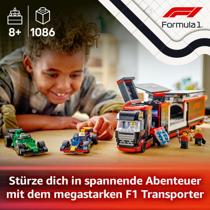 LEGO City F1 Transporter with RB20 & AMR24 F1 race cars - Toy car transporter for Red Bull & Aston Martin Formula 1 teams - Includes 5 minifigures - Gift for boys & girls 8+ years old 60445