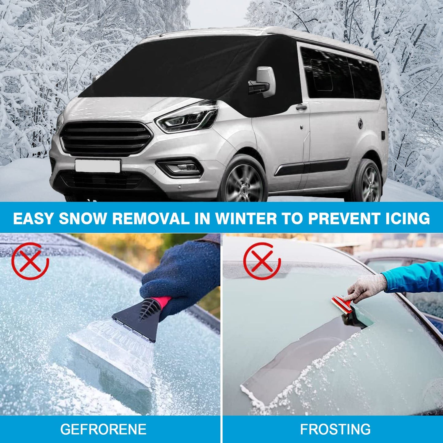 LIROPAU Front Windshield Wrap Cover Replacement Compatible with All Ford Transit Custom, Car Windshield Cover, Front Windshield Window Sunshade Auto Front Windshield Weatherproof Curtain Camping