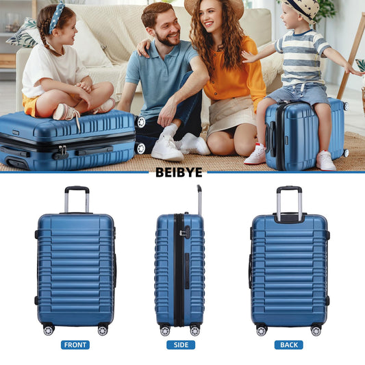 BEIBYE Hard Shell Suitcase Trolley Suitcase Travel Suitcase Twin Wheels Luggage Set (Blue, Set)