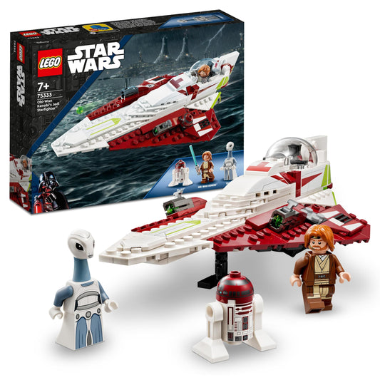LEGO Star Wars Obi-Wan Kenobi's Jedi Starfighter, buildable toy with Taun We, droid figure, and lightsaber, Attack of the Clones Set 75333.