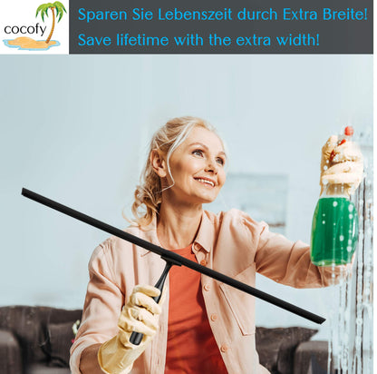 Cocofy shower squeegee black matte wide XXL 45 cm without drilling for shower, tiles with hooks, replacement rubber, microfiber cloth whip shower shower wall squeegee shower cabin squeegee shower squeegee