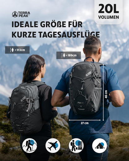 Terra Peak hiking backpack 20L Flex 20 men women gray small - outdoor backpack waterproof - backpack for hiking and camping - with integrated hydration system and laptop compartment - unisex daypack