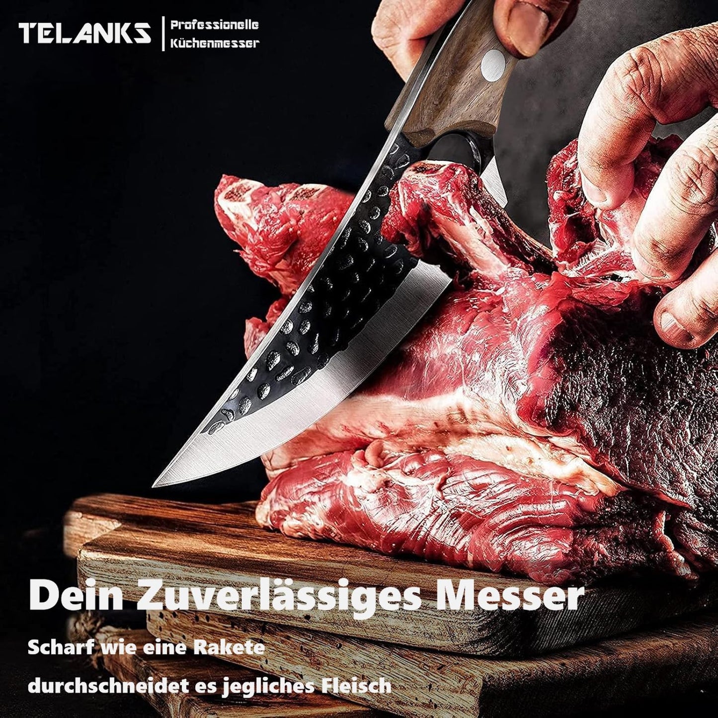 TELANX 6-inch Japanese Kitchen Knife Forged - Professional kitchen knife with leather cover, finger hole & wooden handle, sharp chef's knife for meat, vegetables & grill.