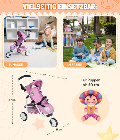 Bayer Chic 2000 - Doll Buggy Lola, Jogging Buggy, Doll Jogger, Doll Carriage, Grey Jeans, 70 x 33 x 62 cm