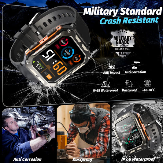 HOFIT smartwatch with phone function, birthday gift for men, men's fitness watch, IP68 waterproof sports watch, 123+ sports modes, fitness tracker smart watch for Android iOS.