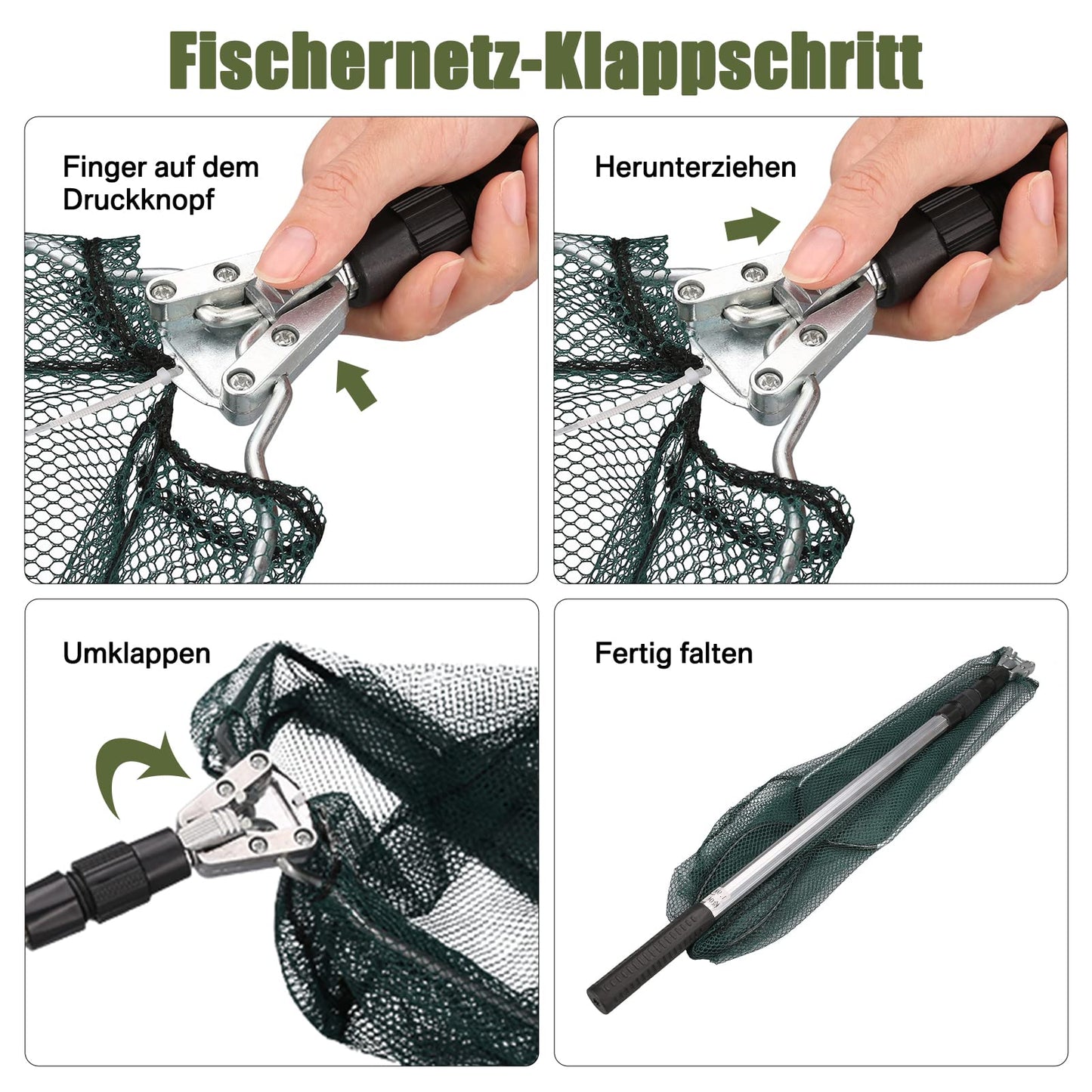 Folding telescopic fishing net 190cm, compact and portable for pond and carp fishing. Great outdoor fishing accessory for kids and adults.