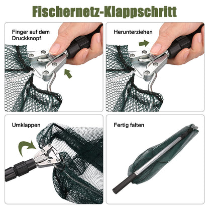 Folding telescopic fishing net 190cm, compact and portable for pond and carp fishing. Great outdoor fishing accessory for kids and adults.