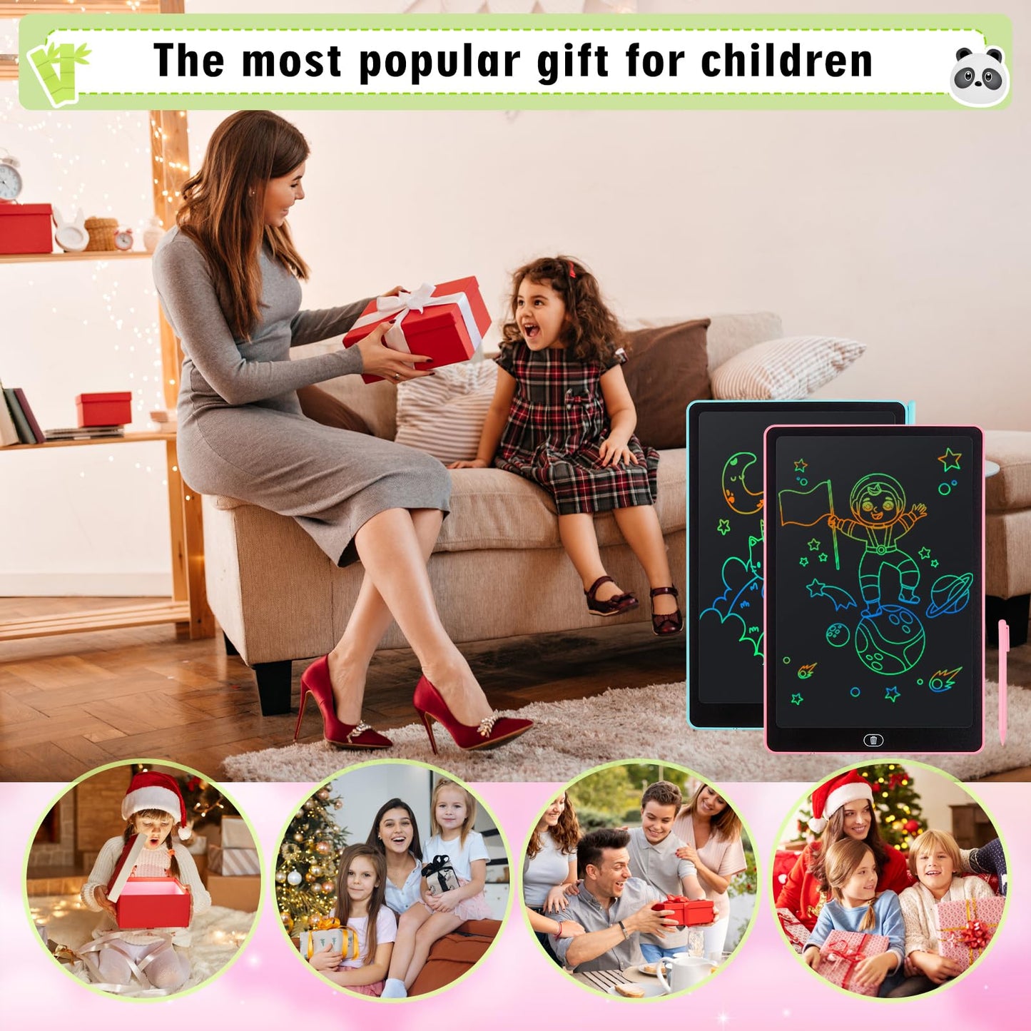 Damcyer 16 Inch LCD Writing Tablet for Kids 2 Pack, LCD Magic Drawing Board with Animal Stickers, Reusable Drawing Tablet for Kids and Adults Birthday Gifts Toy, Blue + Pink