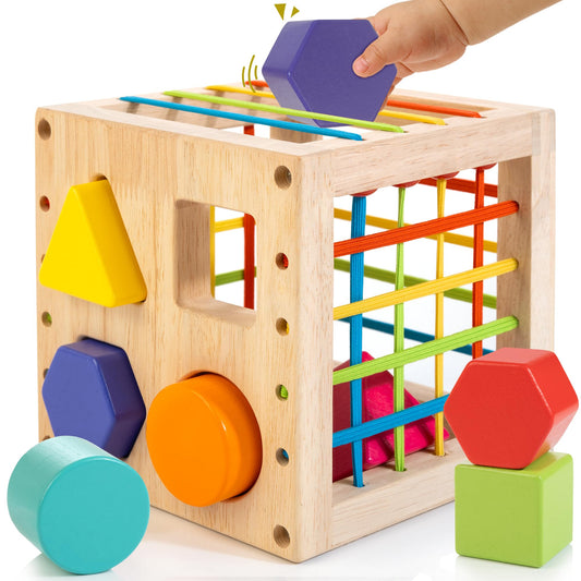 Winique Shape Sorting Wooden Toy for 1 year old, Montessori sensory toy, baby blocks, fine motor sorting games for early learning, gift for toddlers boys girls age 12 months.