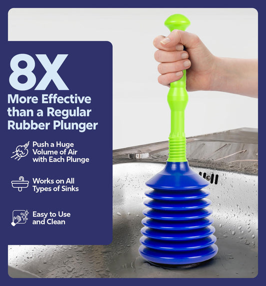 Luigi's sink and drain plunger - for bathroom kitchen sink baths and showers - powerful toilet plunger small with large bellows