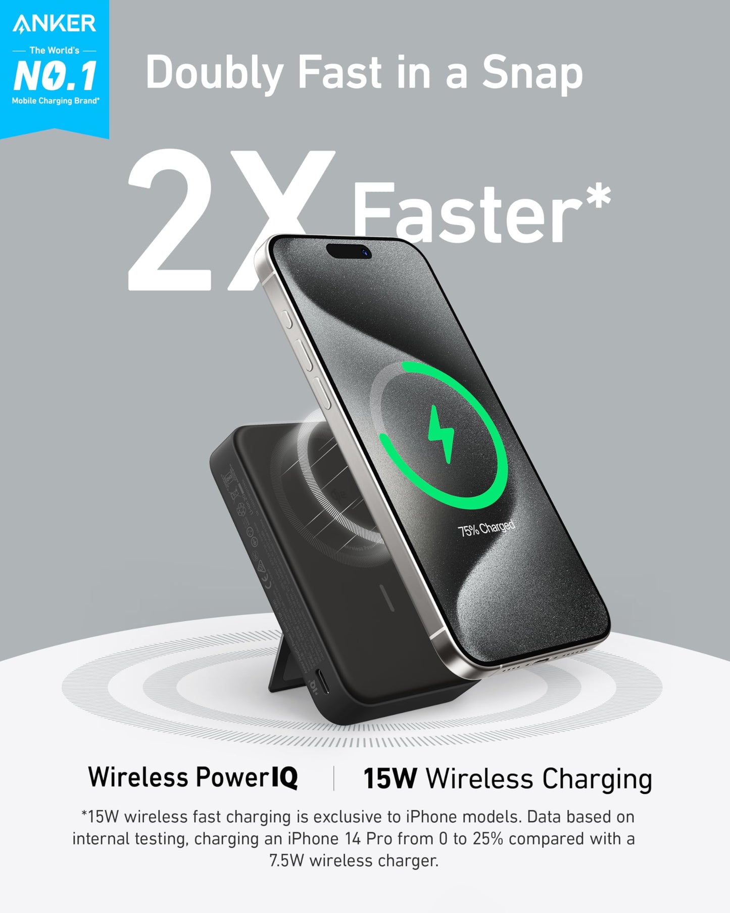 Anchor MagGo Powerbank, Qi2-certified 15W ultra-fast MagSafe compatible portable charger, 10,000mAh battery with smart display & foldable stand, for iPhone 17/16/15/14, incl. USB-C cable