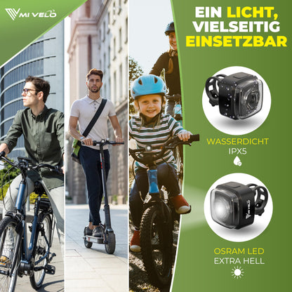 MIVELO Cube ONE front bicycle light approved according to StVZO regulations bike front light USB rechargeable & 100% waterproof LED bike light front, bike lamp