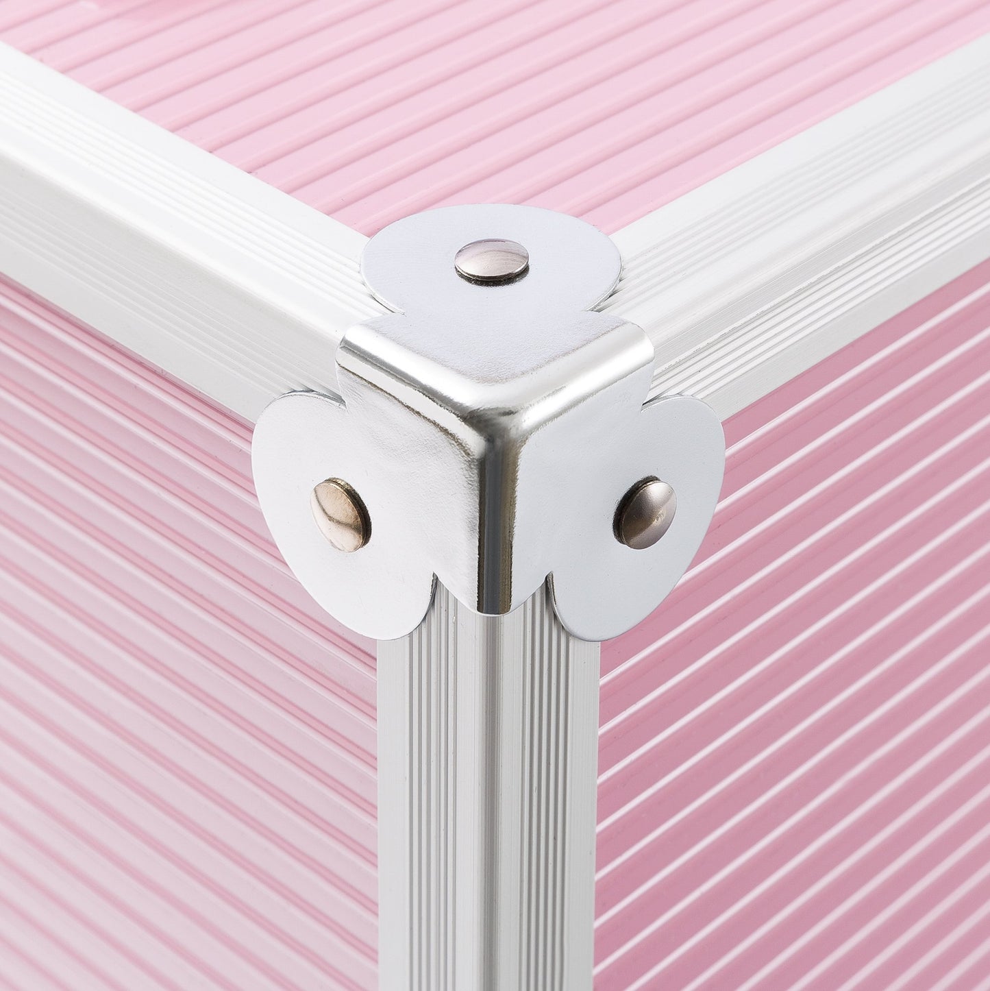 Arebos cosmetic case | 26L | with carrying strap | 13 compartments | aluminum | with lock & key | fold-out shelves | customizable with 8 dividers | 39 x 36 x 23 cm | Pink.