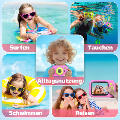 ULEWAY kids camera, 1080P underwater camera for kids, underwater digital camera with 2.4" screen, 32GB SD card, video camera toy gift for kids aged 3-12 years.