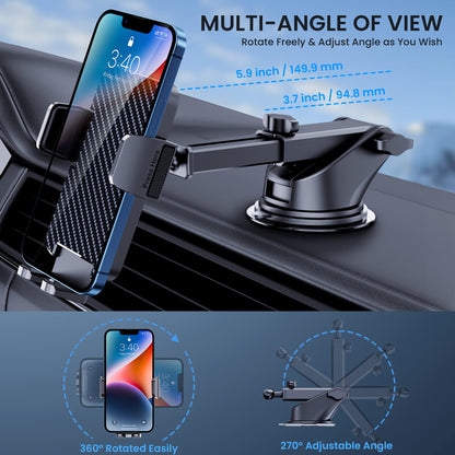 BIPOPIBO car phone holder, military-grade suction cup, universal phone stand for dashboard, windshield, car mounts for iPhone, Android smartphone