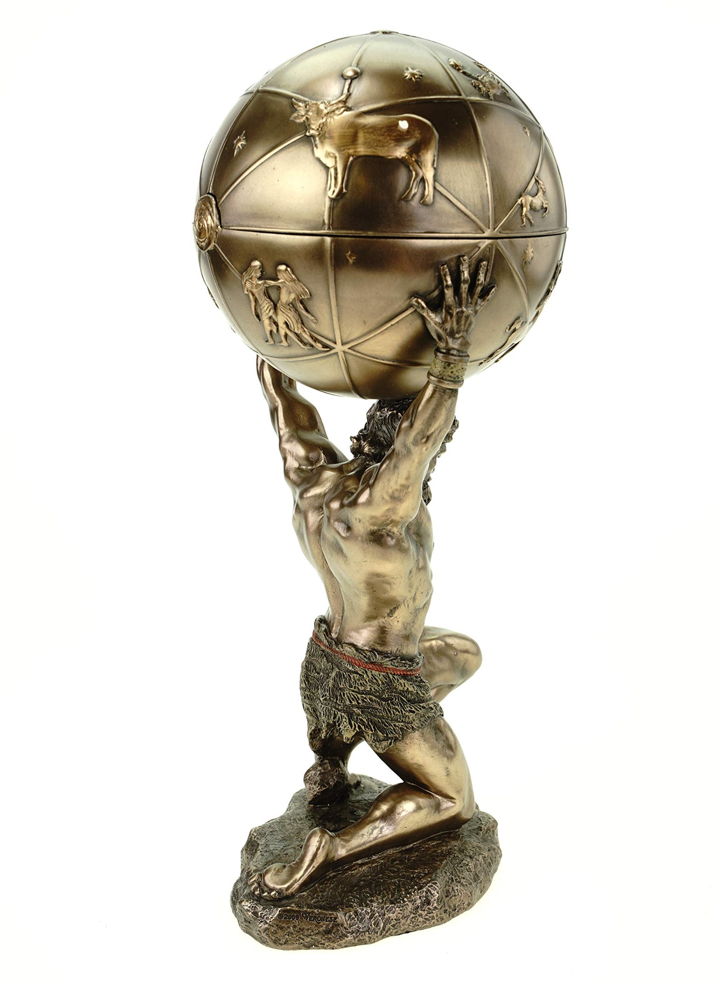 Atlas carries the world on his shoulders, bronze figure sculpture titan.