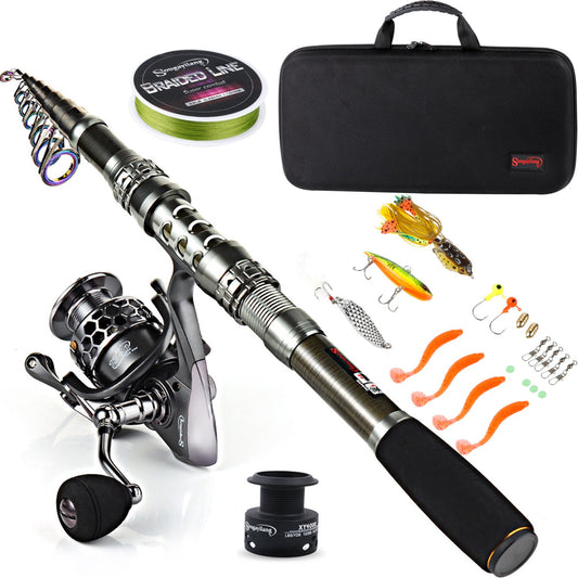 Sougayilang, telescopic fishing rod/reel, carbon fiber rod/spinning reels, fishing accessories, great for travel, saltwater and freshwater fishing, full kits with carrying case, 1.8m/5.91ft.