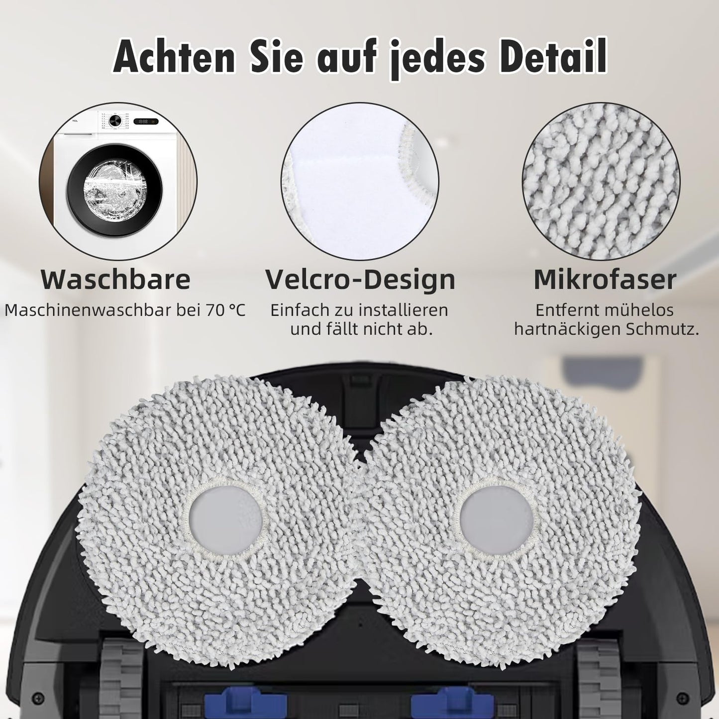 18 pieces of accessories for Ecovacs Deebot T30S Combo/ T30S Combo Complete robot vacuum, including 1 main brush, 4 dust bags, 4 wiping cloths, 4 filters, 4 side brushes, and 1 cleaning brush.