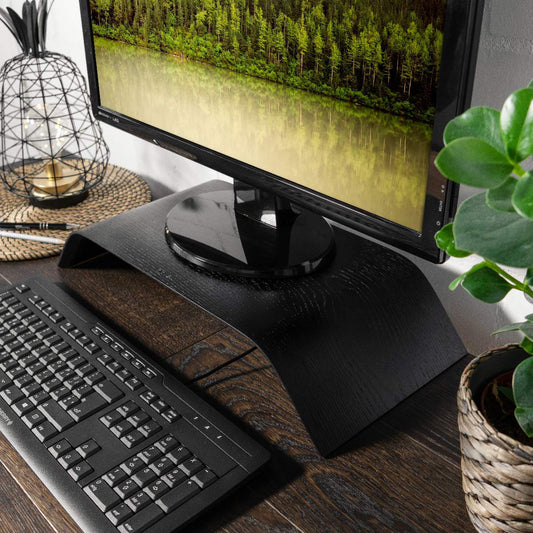 Calibrate screen wood stand TV stand - computer desk desktop monitor stand bench - oak wood desk riser in black