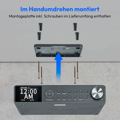 MEDION P66750 Kitchen Under-Cabinet Radio (DAB+ kitchen radio, PLL FM radio, dimmable TFT color display, cooking timer, Bluetooth, LED strip, including mounting material) gray
