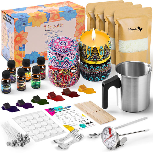 Popolic Candle Making Kit, DIY Candle Making Accessories, Scented Candle Gifts Set, Includes Soy Wax, Tin, Wicks, Wick Holder, Dyes, Capacity Pitcher.