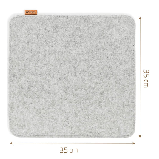 Miqio Design felt seat cushions rectangular with anti-slip knobs | 35cm | 4-pack | Indoor and outdoor | Sustainable made from recycled PET bottles | Washable chair cushions non-slip | Light grey