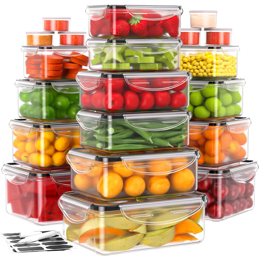 JSCORES 40-piece food storage containers set includes 20 containers and 20 lids. Leak-proof and BPA-free, perfect for kitchen food storage.